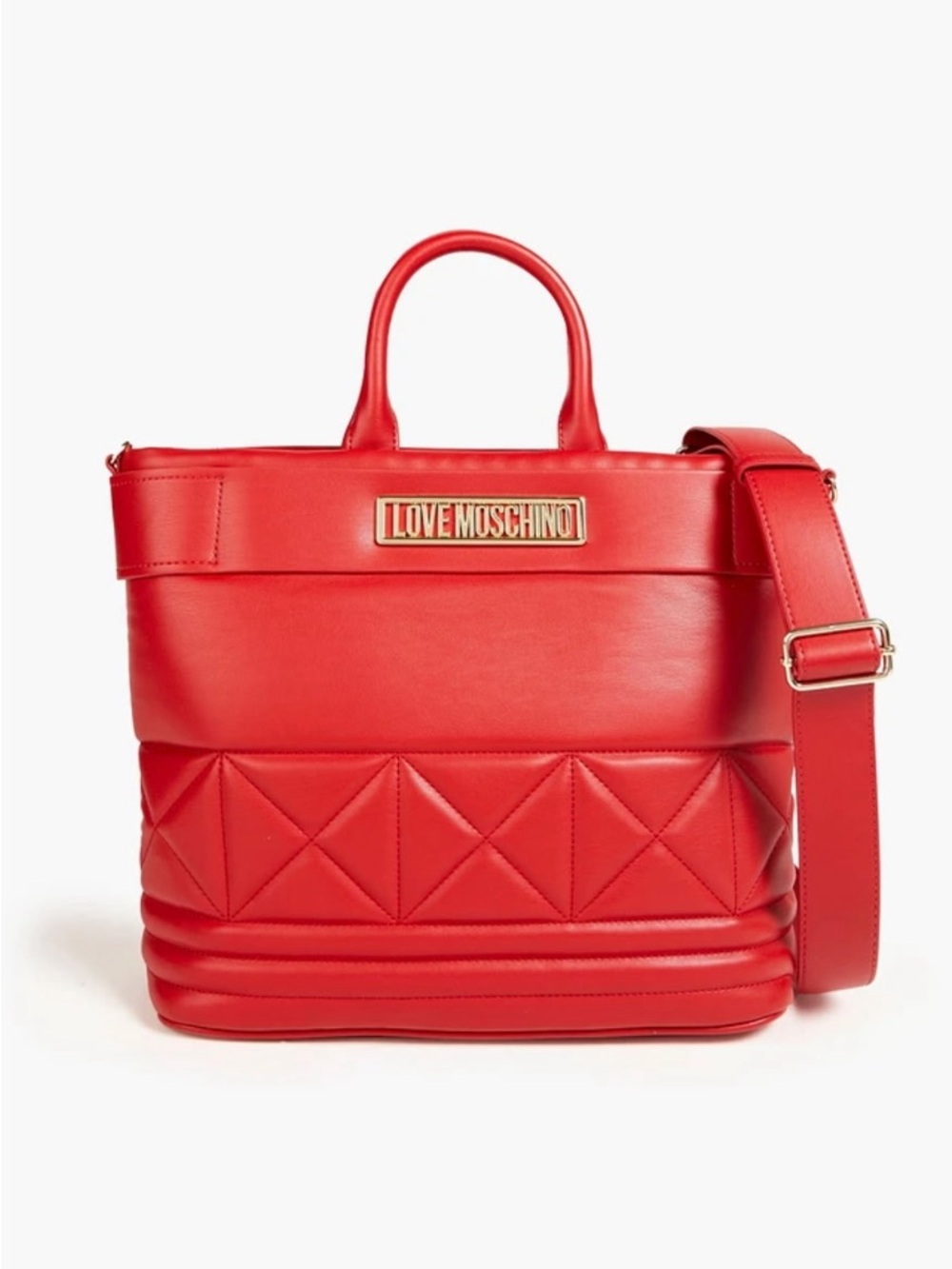 Love Moschino Red Quilted Tote with Gold Logo Plaque